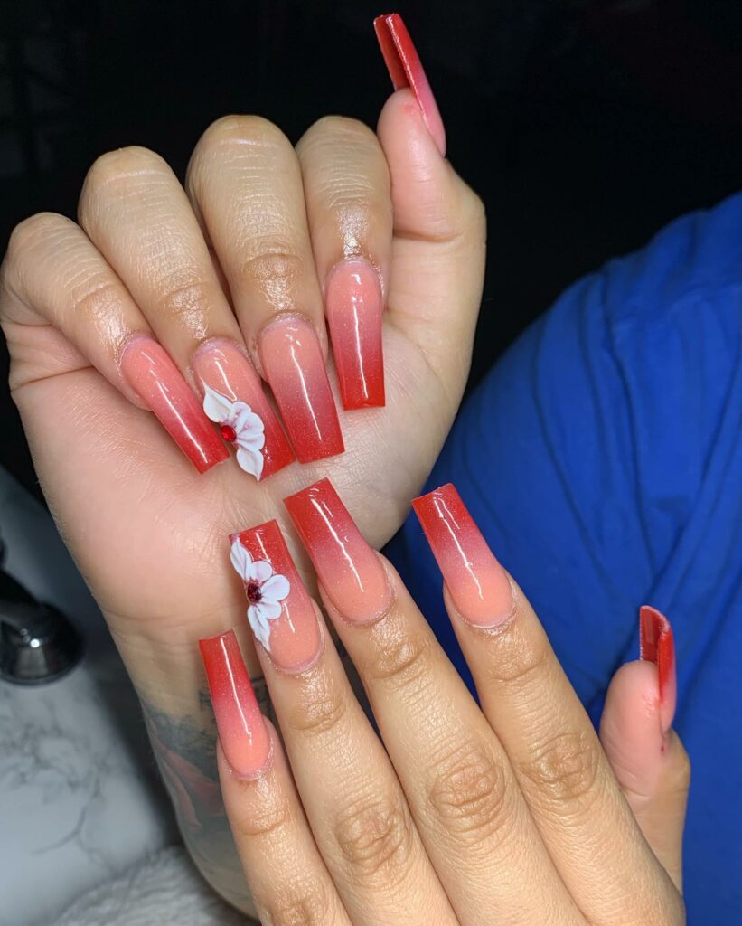 40+ Trendy Red Ombre Coffin Nails for a Bold Statement